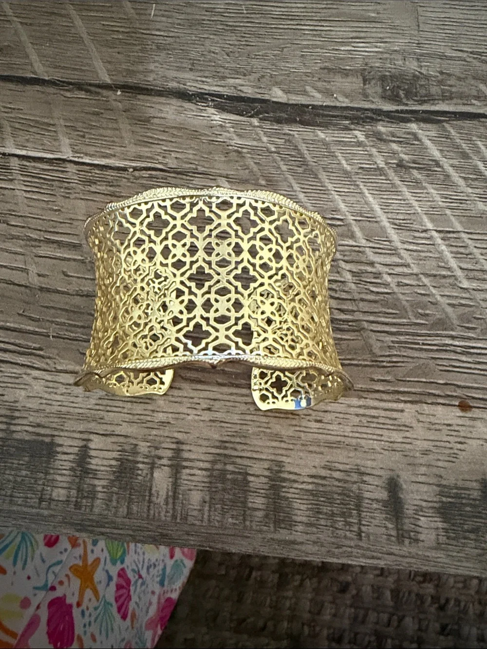 Source Unknown Gold Filigree Openwork Cuff Bracelet